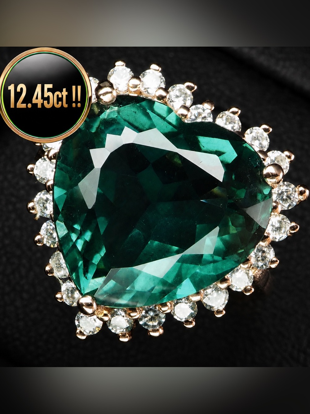 Tourmaline Heart white Sapphire Ring in 18k Rose Gold over Sterling. 12.45ct